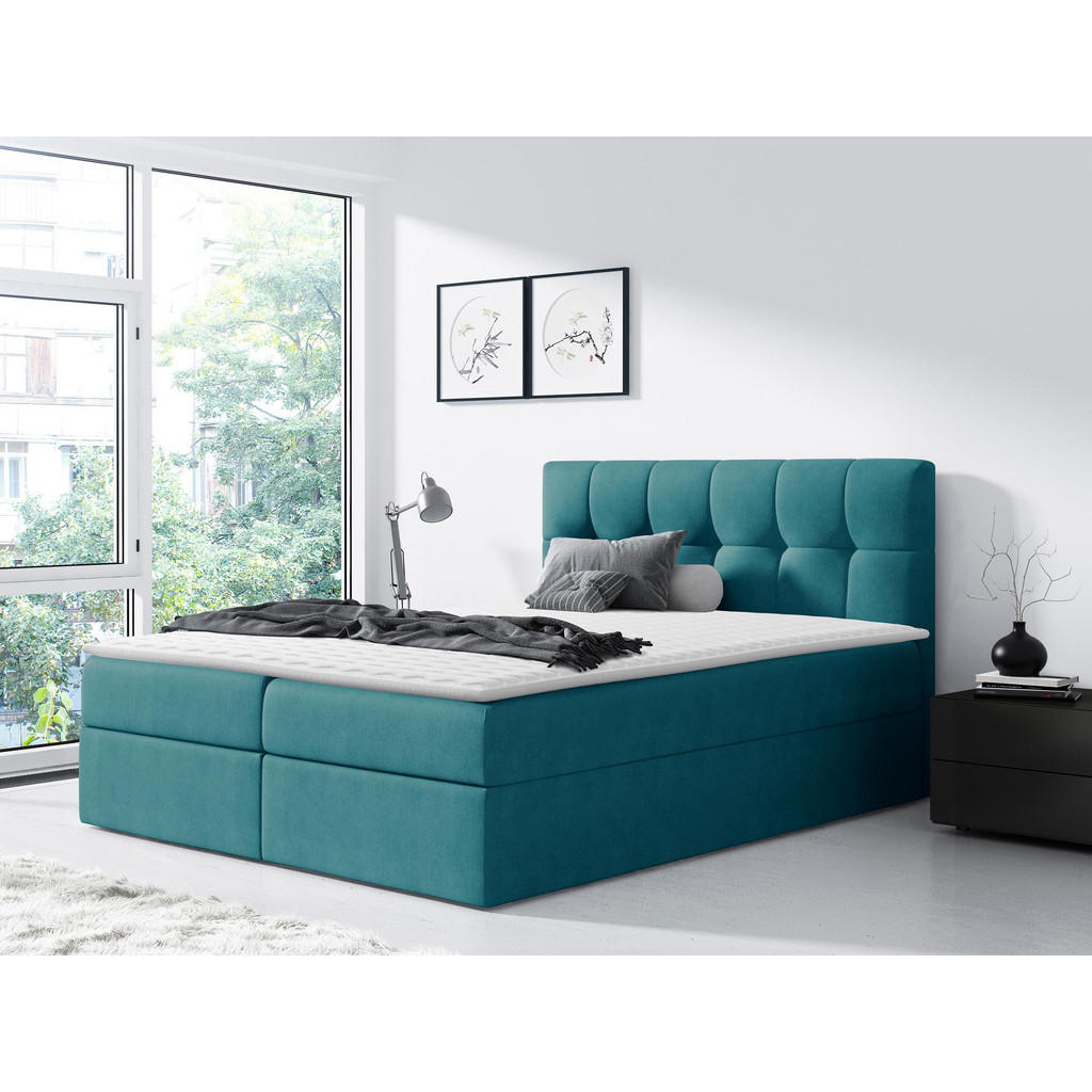 Thumbnail - Mirjan24 Boxbett, Blau, Textil, H3, Höhe ca. 19 cm, Rechteckig, 140x200 cm, Schlafzimmer, Betten, Boxspringbetten