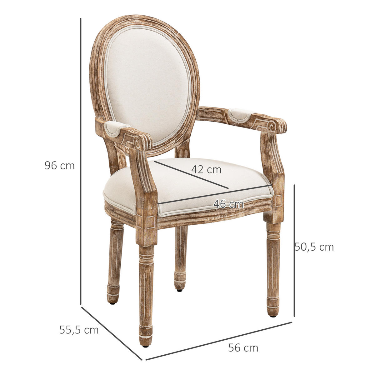 ESSZIMMERSTÜHLE 2ER-SET aus Gummiholz Polyester Cremeweiß - Creme, Textil (55.5/96/56cm) - HOMCOM