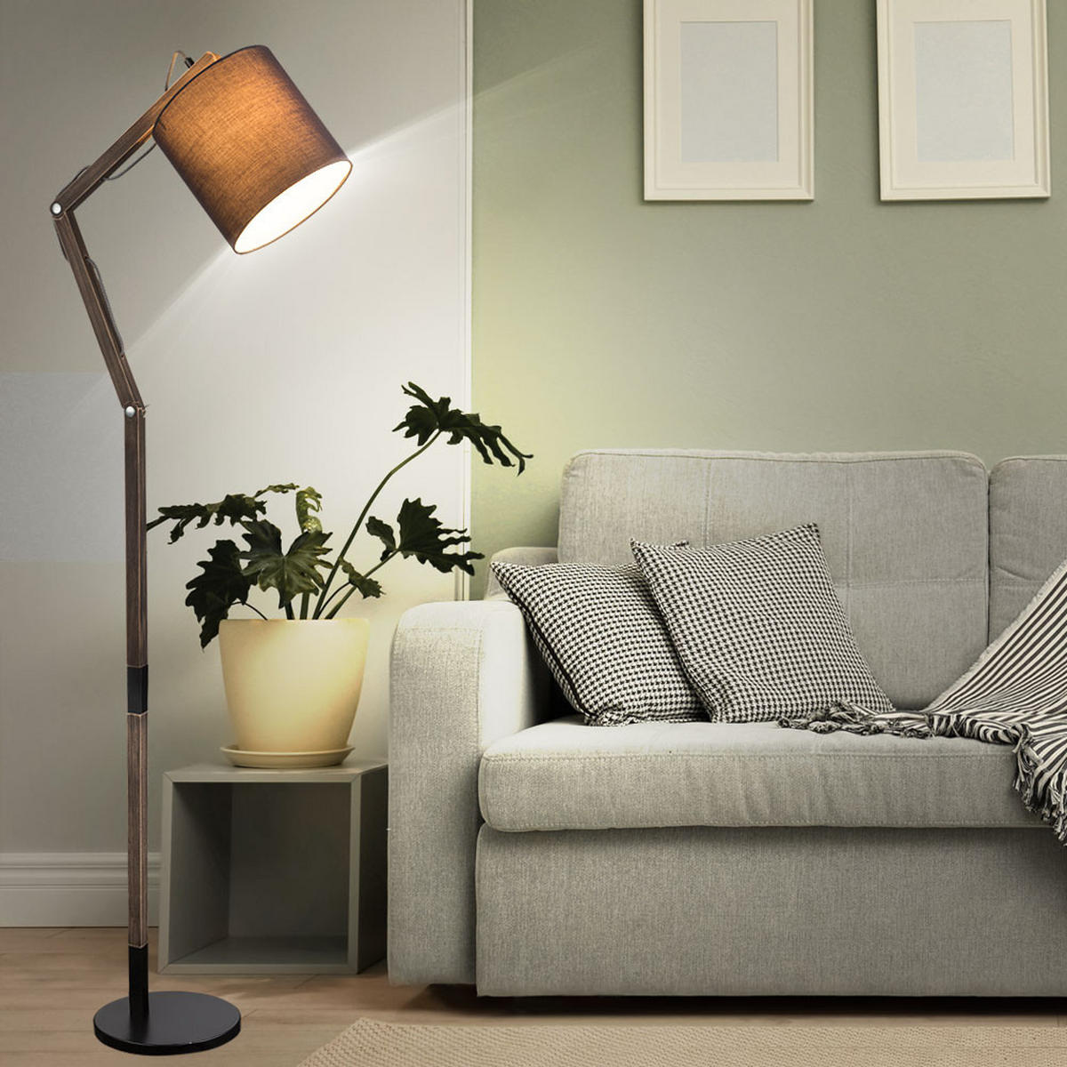 LED STEHLEUCHTE Mattis Braun Metall Textil - Braun, Holz (75/25/172cm) - Globo Lighting