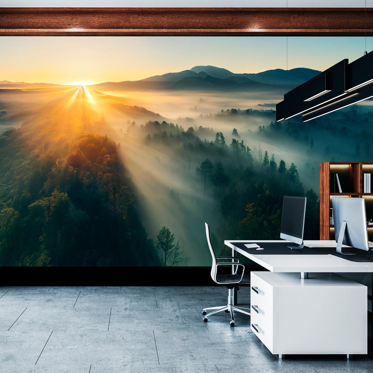 FOTOTAPETA Pre Obývaciu Izbu Východ Slnka Nad Hornatým Ihličnatým Lesom Zlato 500 x 350 cm - hnedá/žltá, papier (500/350cm) - Muralo