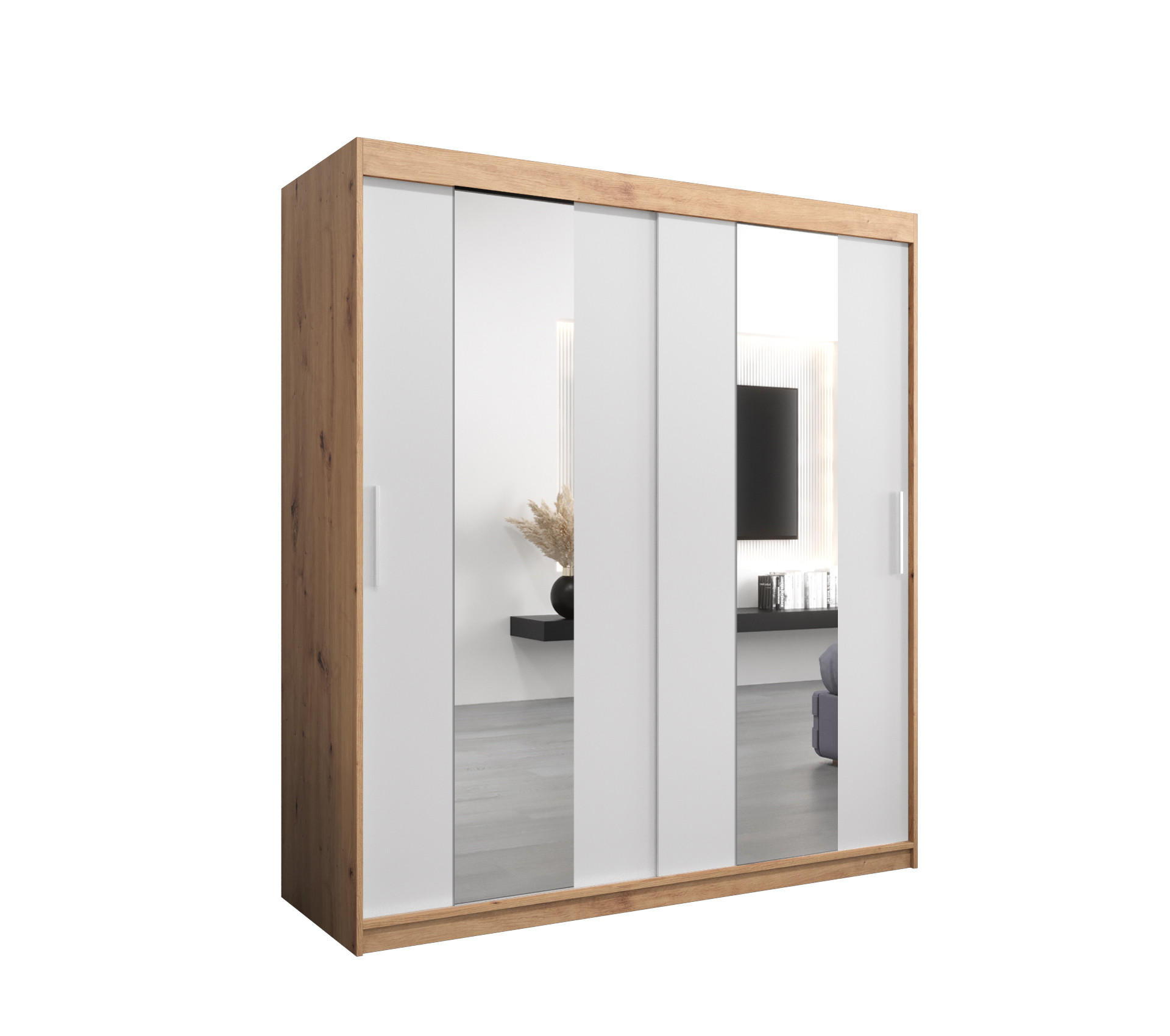 SCHWEBETÜRENSCHRANK 200/180/62 2-türig - Silberfarben/Weiß, Holz/Kunststoff (180/200/62cm) - Abiks Möbel
