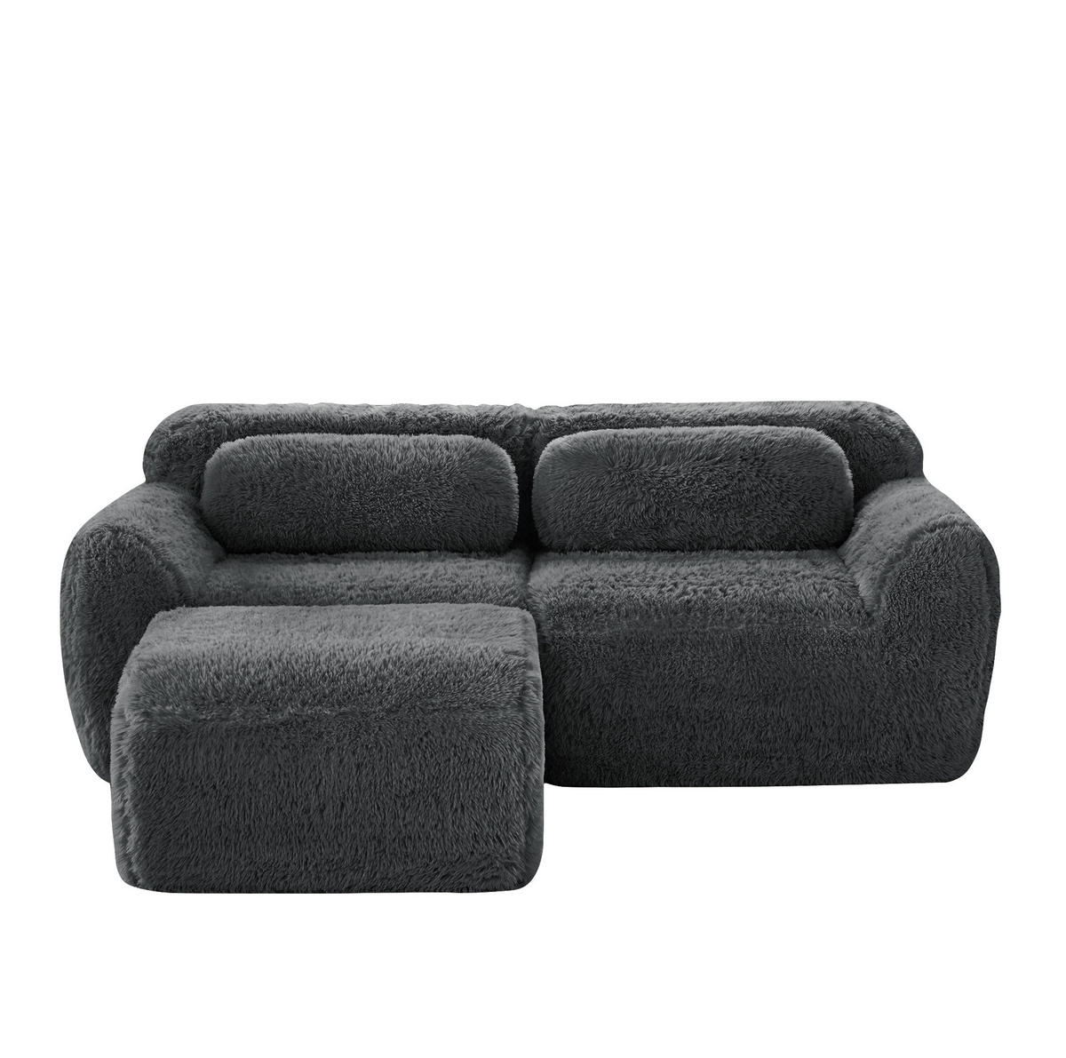 SOFA modular 2-Sitzer L-Form Plüsch Grau - Grau, Kunststoff (179/204cm) - Meubliv