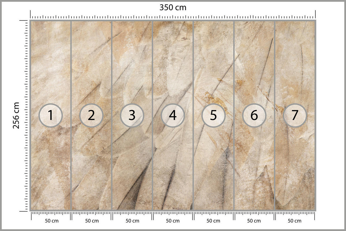FOTOTAPETE Vogelflügel Beton Retro Stil 350x256 - Beige/Braun, Papier (350/256cm) - Muralo
