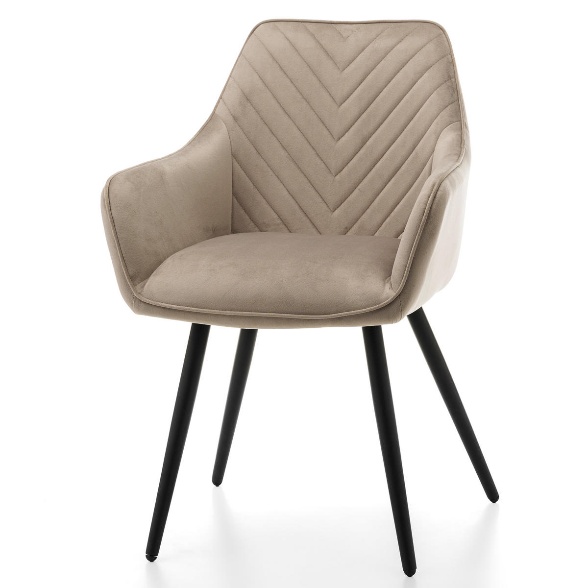 STUHL VASTO gepolstert mit Steppung - dunkelbeige - Samt Velours - Beige/Schwarz, Textil/Metall (58/87/60cm) - NEW HOME