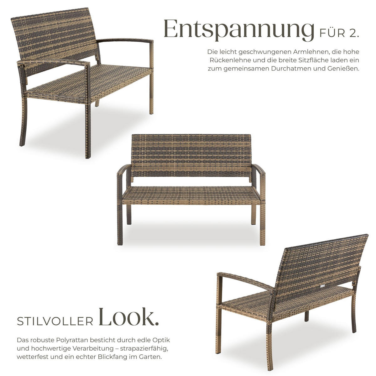 RATTAN-GARTENBANK Murat, 125 x 62,5 x 90 cm, inklusive Schutzhülle, natur - Naturfarben, Kunststoff (125/90/62.5cm) - tectake