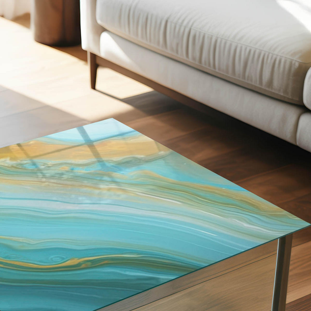 TISCHPLATTE 50x50 cm – Bunte Wellen - Grün, Glas (50/50/0.4cm) - Wallfluent