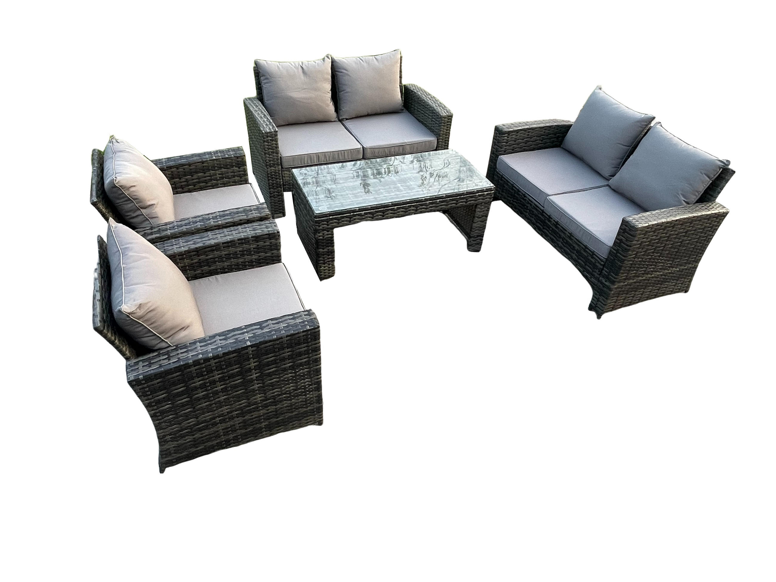 GARTENSOFA mit hoher Rückenlehne Polyrattan Dunkelgrau 6-Sitzer - Dunkelgrau, Metall - Fimous