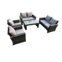 GARTENSOFA mit hoher Rückenlehne Polyrattan Dunkelgrau 6-Sitzer - Dunkelgrau, Metall - Fimous