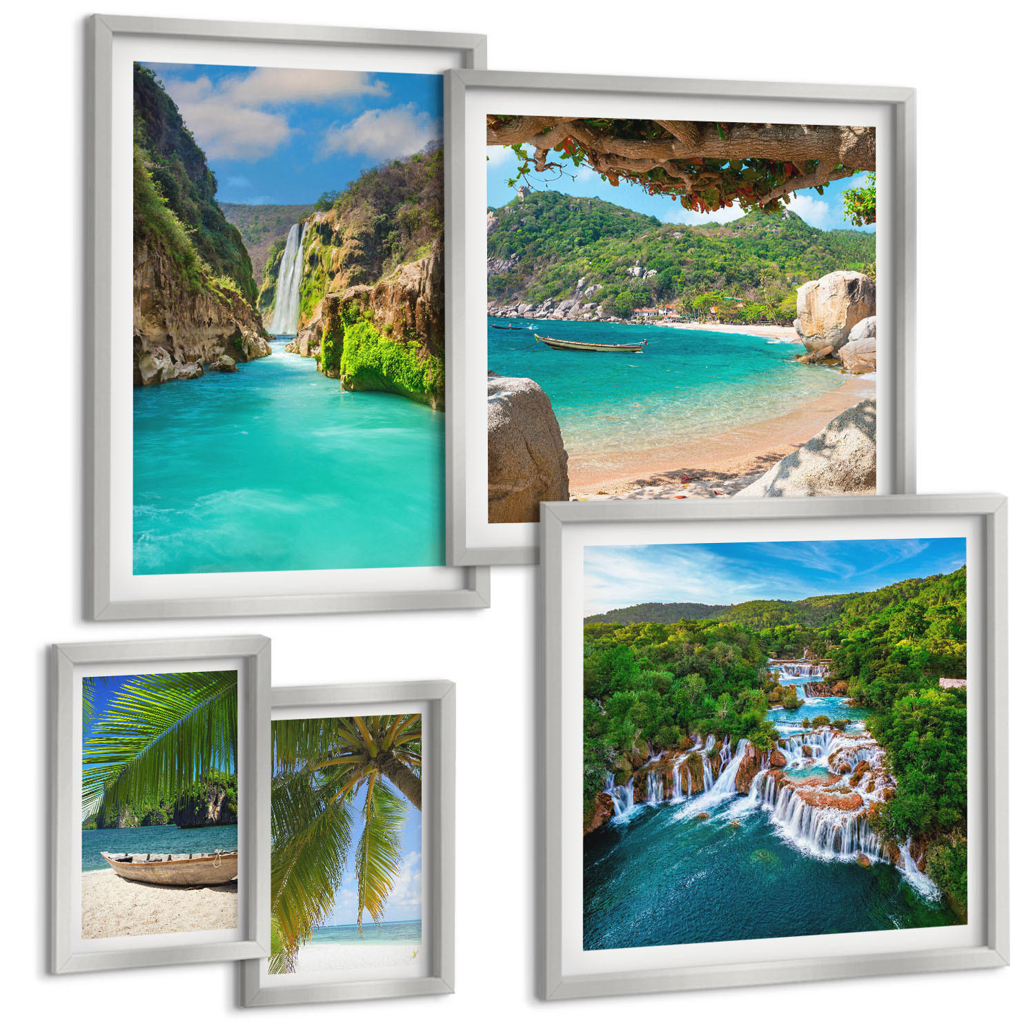 BILDER SET 5er Set - 50x50 cm & 20x30 cm & 40x60 cm Silberner Rahmen - Eiffels Straßenarchitektur - Silberfarben, Kunststoff (40/60cm) - TULUP