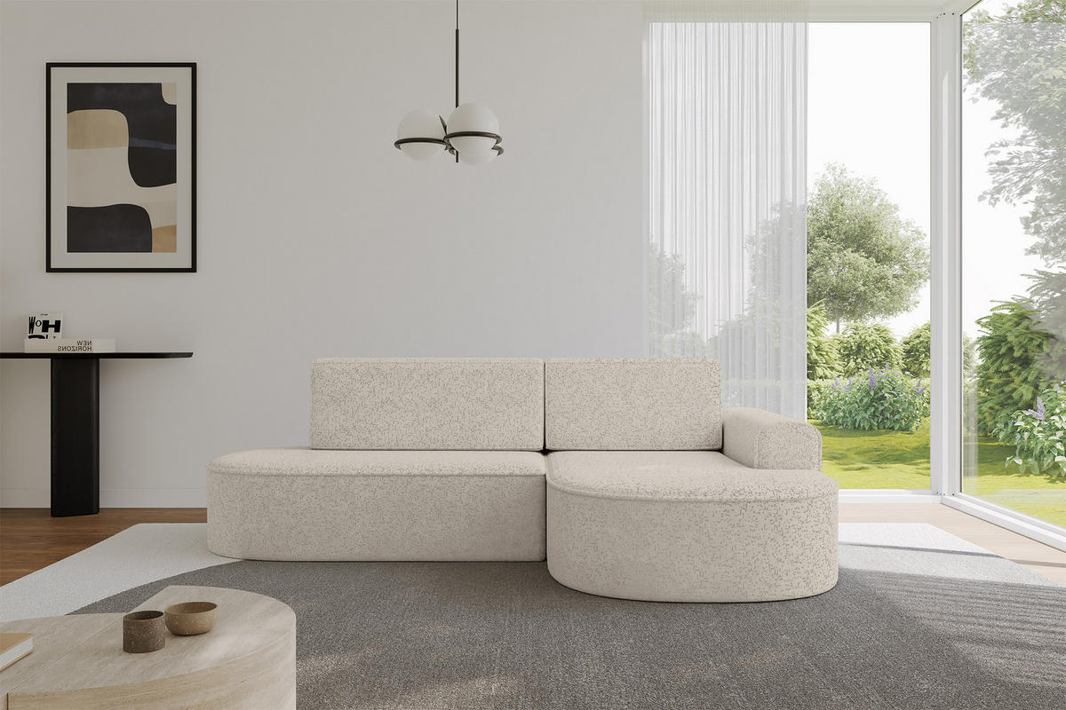 ECKSOFA mit Schlaffunktion und Bettkasten Ottomane Rechts MARI-L1-S - 283x167x73 cm Beige Tissu - Beige/Schwarz, Holzwerkstoff/Kunststoff (167/283cm) - ALTDECOR