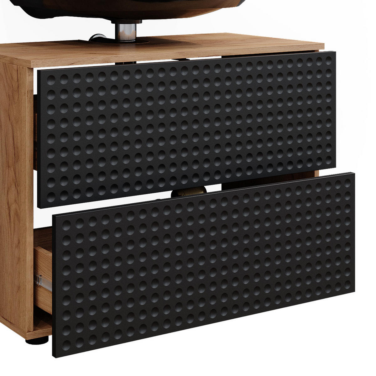 BADMÖBEL-SET Irma Anthrazit gepunktet 3 Teile, mit Unterschrank 80 cm - Anthrazit/Eiche Wotan, Holzwerkstoff (80/58/41cm) - Vicco