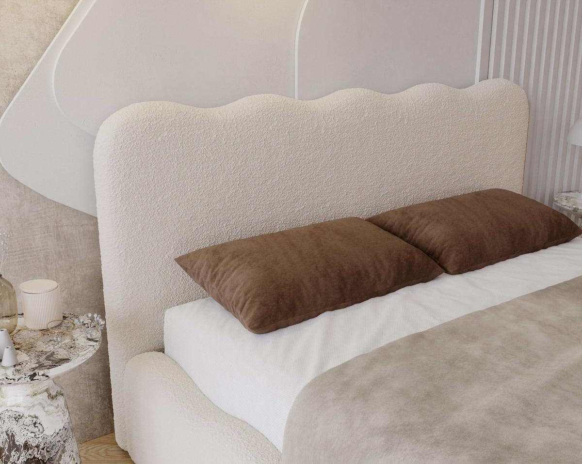 POLSTERBETT 180x200 Wave, Bettkasten, Boucle, Beige - Beige, Holz/Textil (180/200cm) - Emporius