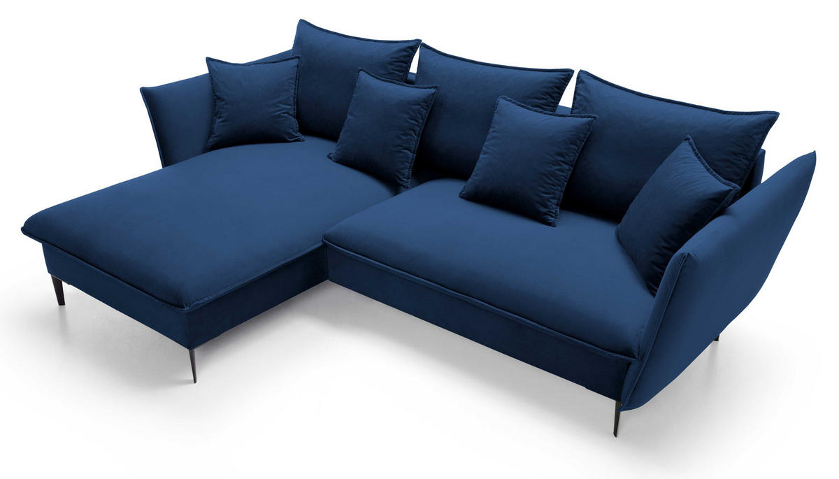 ECKSOFA Flavio mit Schlaffunktion, Bettkasten 260 cm, Links, Dunkelblau - Dunkelblau, Holz (258/167cm) - Emporius