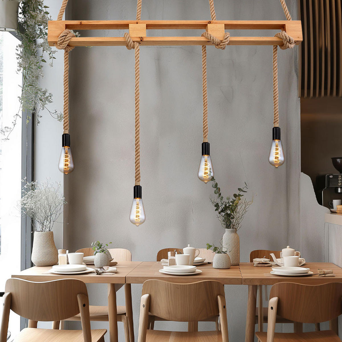 HÄNGELEUCHTE Balken Hanfseil Braun - Braun, Holz (120/10/120cm) - Globo Lighting