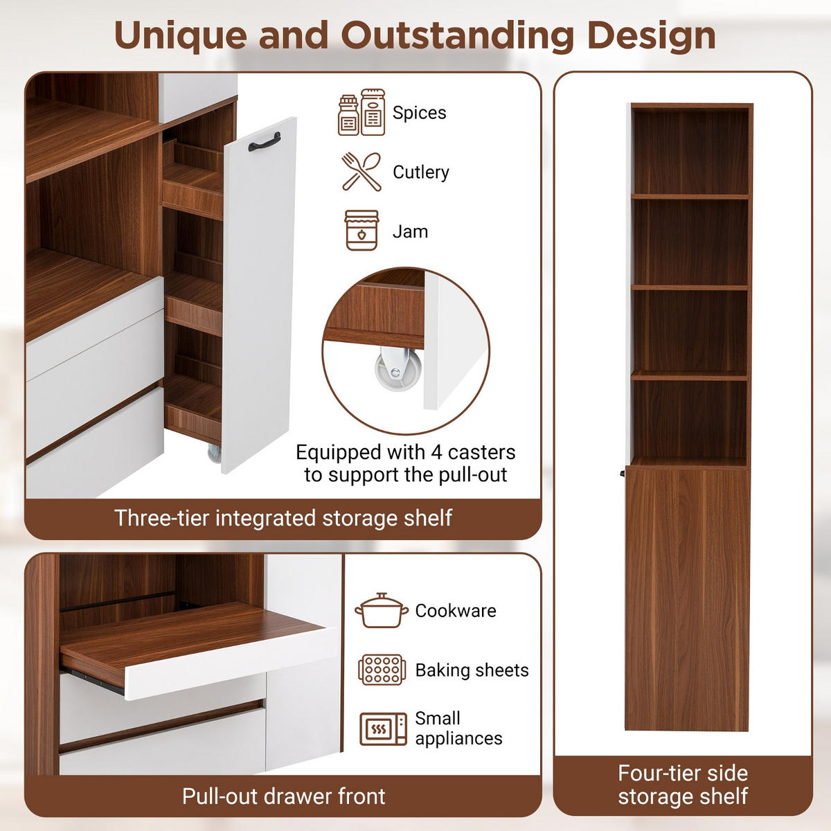 KÜCHENSCHRANK Weiß Nussbaum 100/200/40 cm, MDF, Buffetschrank mit Riffelglas, SCHRANK MIT VERSTELLBAREN REGALBÖDEN, für Küche - Weiß, Holzwerkstoff (40/200/100cm) - Rolipo