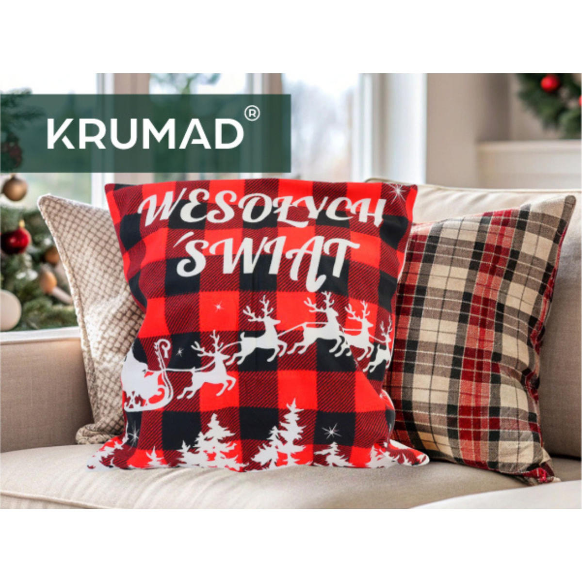 KISSENBEZUG Weihnachts Dekokissenbezug 45x45cm - Hellrot, Textil (45/45cm) - KRUMAD