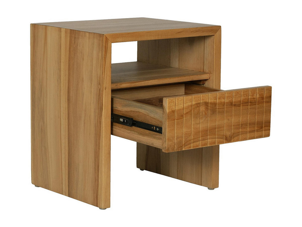 NACHTTISCH – 1 Schublade & 1 Fach – Teakholz – Naturfarben – REVUKA - Naturfarben, Holz (45/52/39cm) - Vente-Unique