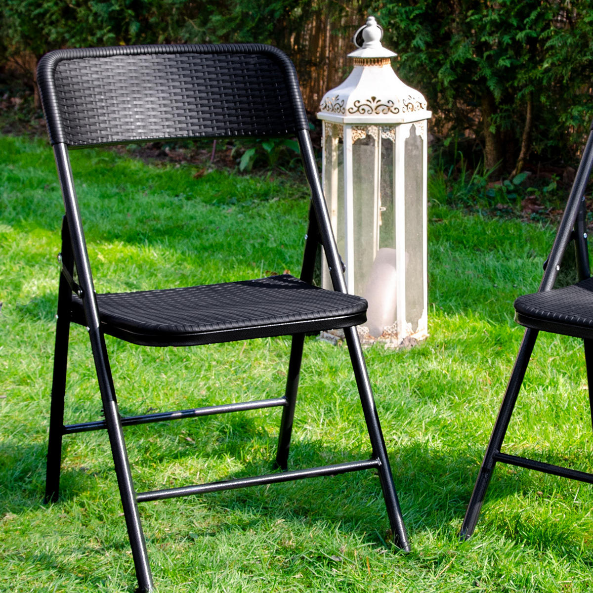 KLAPPSTÜHLE 4er Set in Rattan-Optik bis 150kg 50x46x83,5 cm - Schwarz, Kunststoff (50/83.5/46cm) - Amanka
