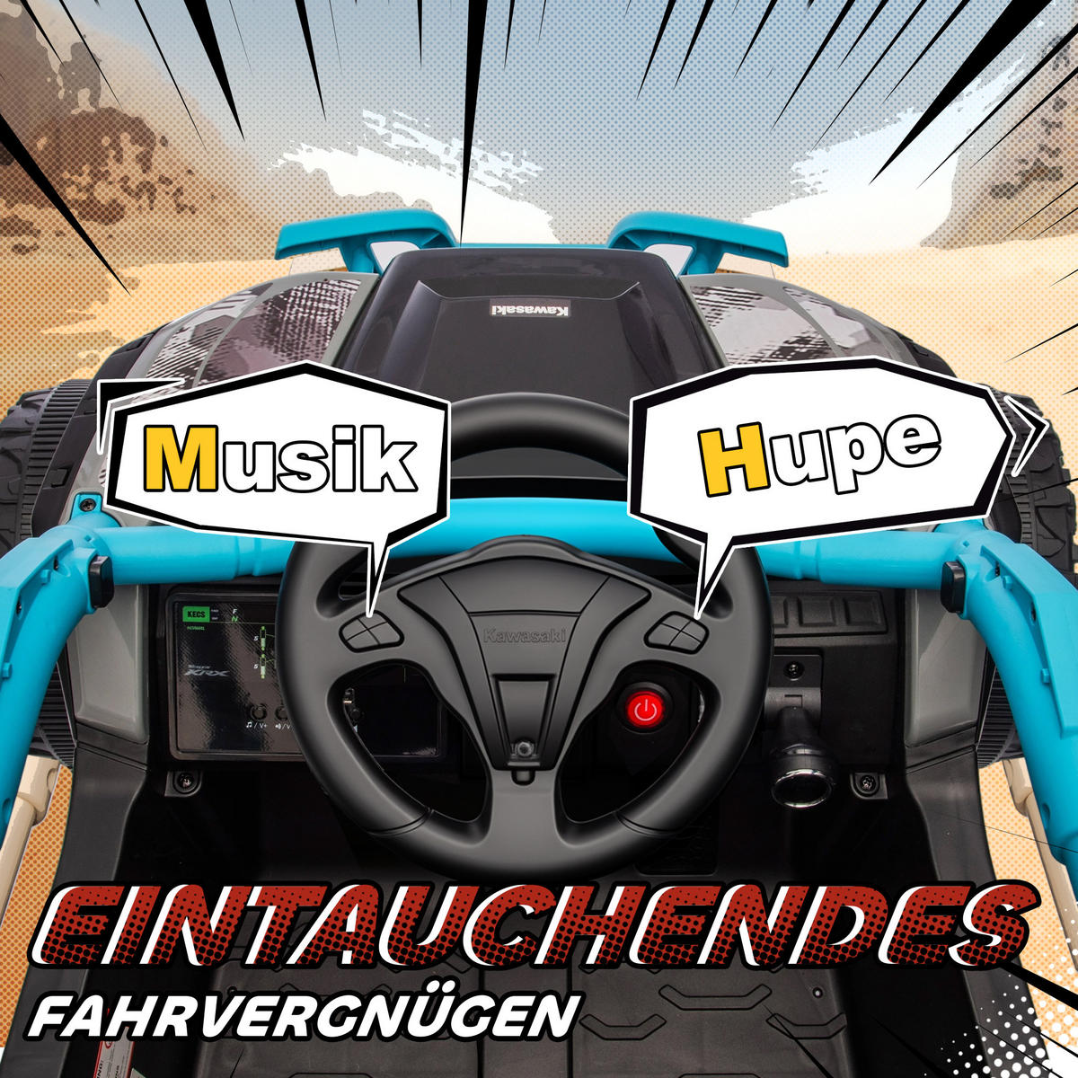 KINDER-ELEKTROAUTO 12V mit 2 Motoren Fernbedienung und LED-Leuchten - Blau, Kunststoff (100/64/56cm) - AIYAPLAY