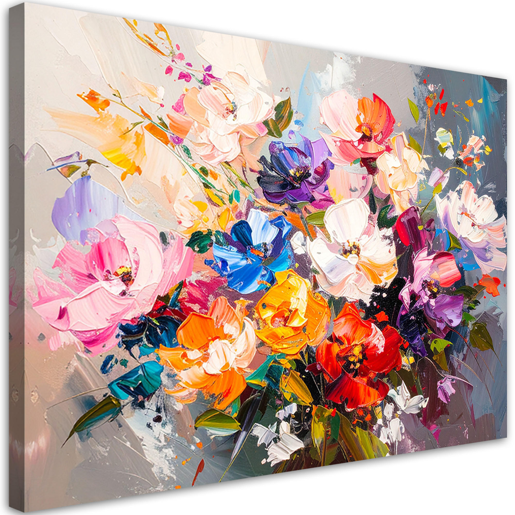 LEINWANDBILD Bunter Blumenstrauß Farbe 90x60cm - Multicolor, Textil (90/60cm) - Feeby