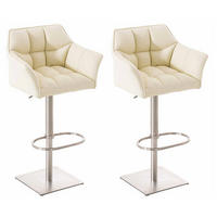 BARHOCKER 2er Set Damaskus Kunstleder edelstahl creme - Edelstahlfarben/Naturfarben, Kunststoff/Metall (64/110/48cm) - TPFLiving