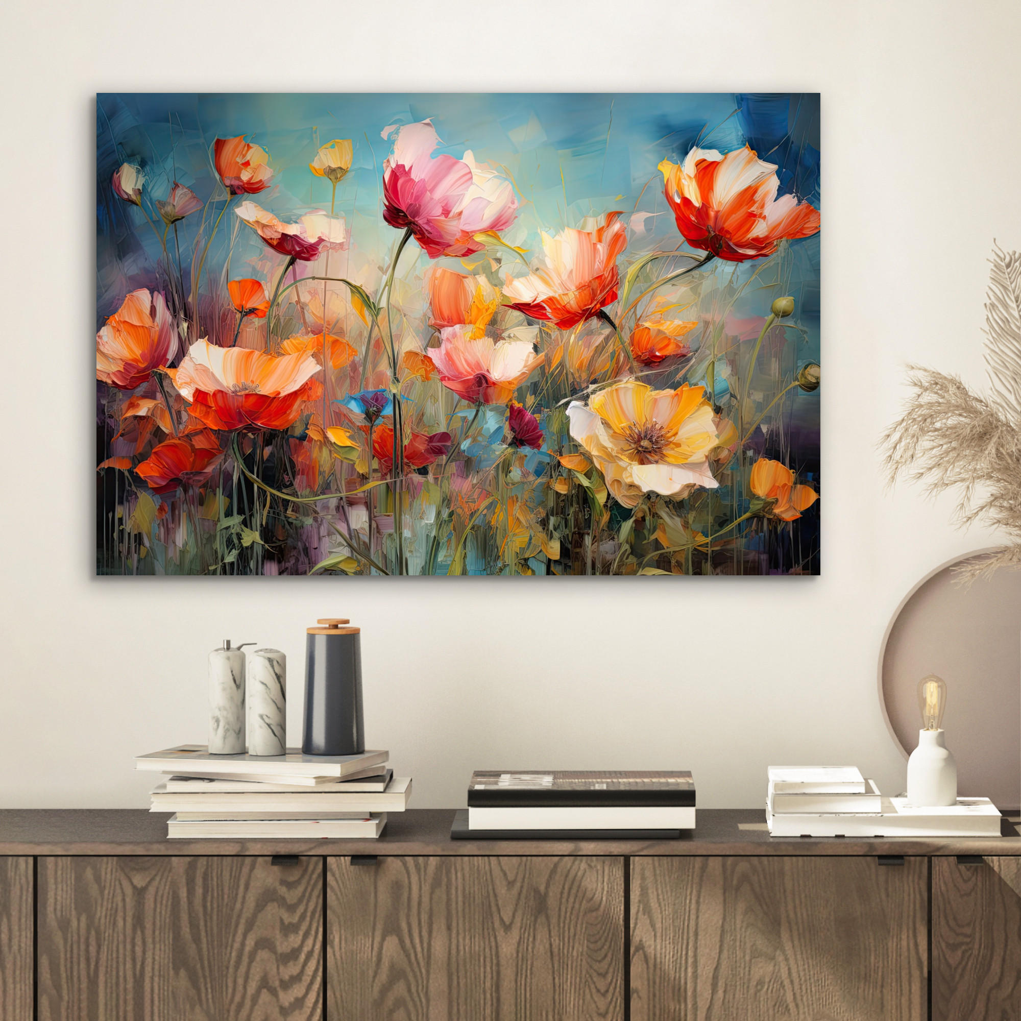 METALLBILD Blumen - Aquarell - Kunst - Botanisch - Natur 60x40 cm - Orange, Metall (60/40cm) - MuchoWow