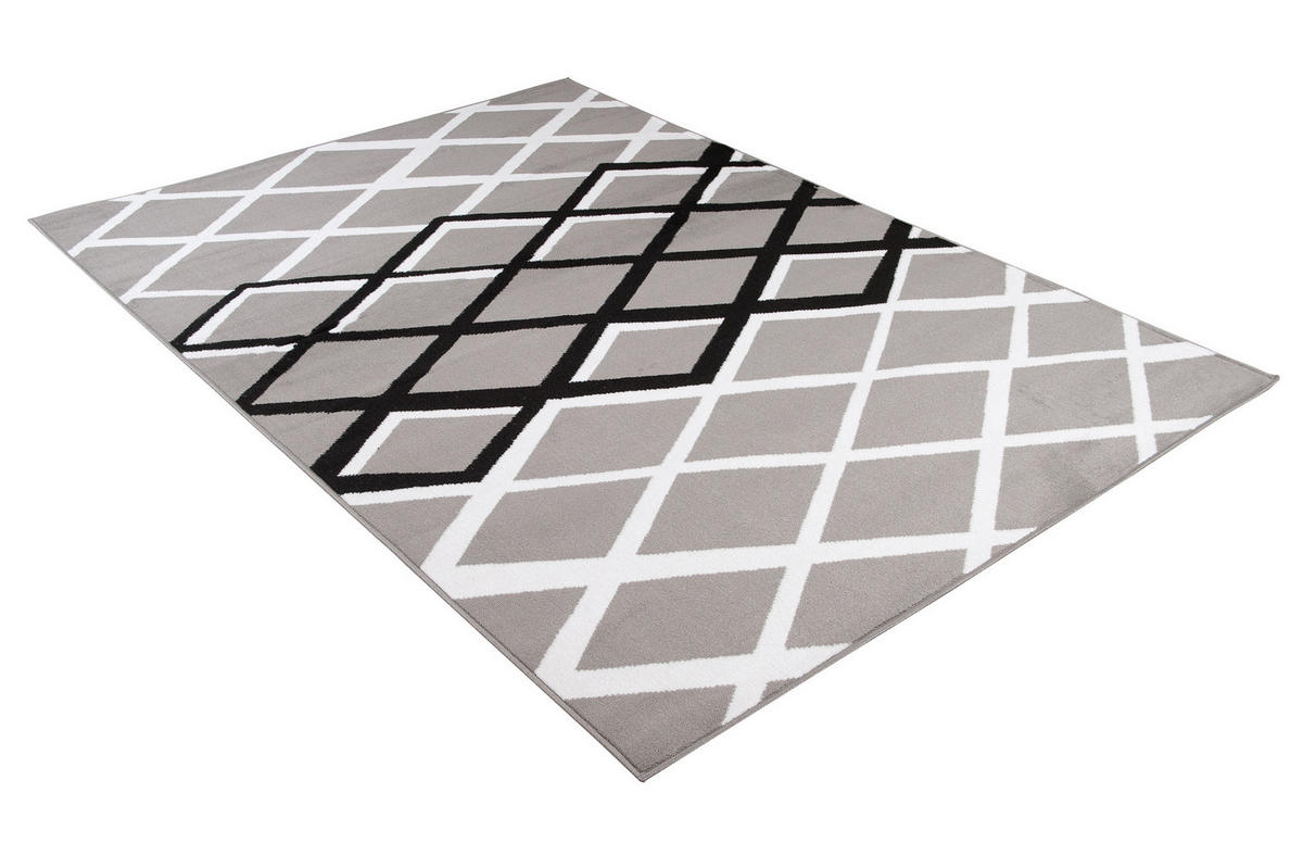 TEPPICH LUXURY Grau Karo Rauten 80/150 cm - Grau, Textil (80/150cm) - Tapiso