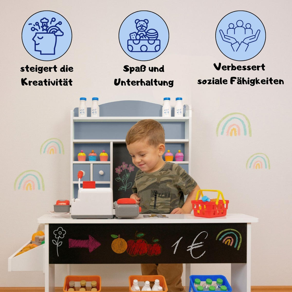KAUFLADEN NICOLA Grau aus Holz mit Theke - Grau, Holzwerkstoff (74/108/81cm) - Coemo