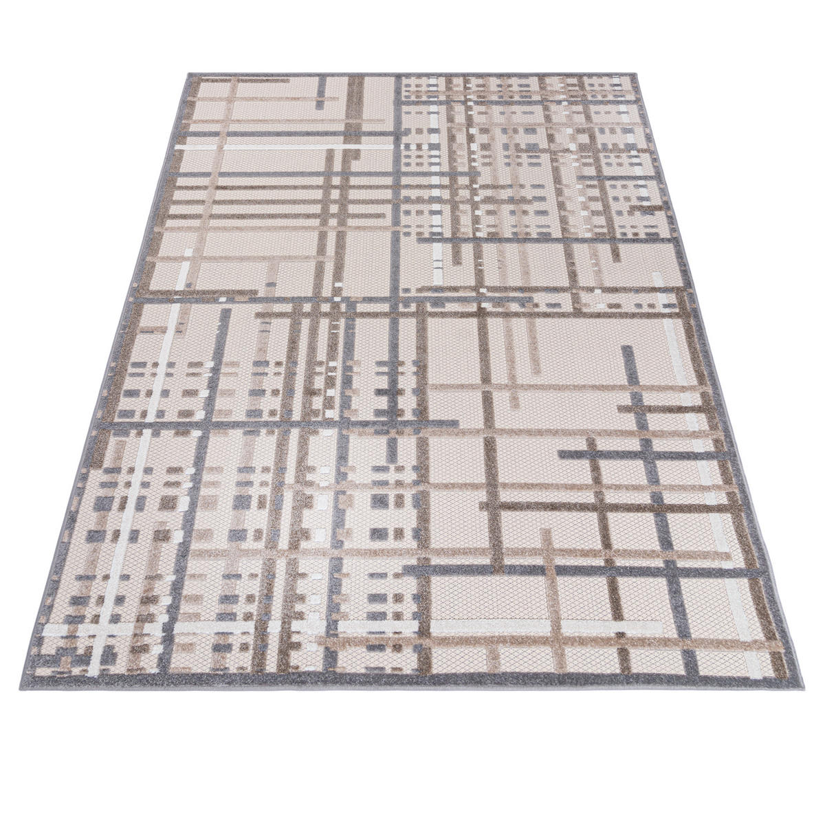TEPPICH Outdoor Geometrisch Streifen Kurzflor Rechteckig Moderne - 120x170 cm - Creme, Textil (120/170cm) - Mazovia