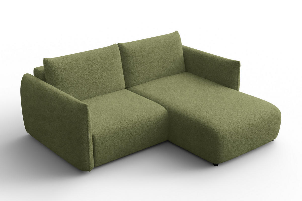 ECKSOFA TAUER 3-Sitzer RECHTS, Bouclé-Stoff grün - Schwarz/Grün, Holz/Textil (206/173cm) - Courtois Laville