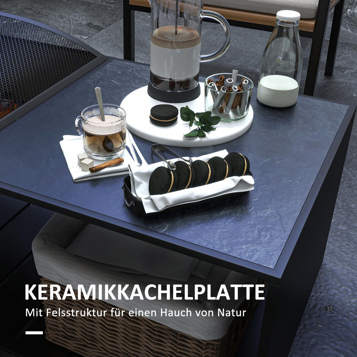 FEUERSCHALE, Keramik, Metall, Schwarz - Schwarz, Keramik/Metall (51/56/101cm) - Outsunny