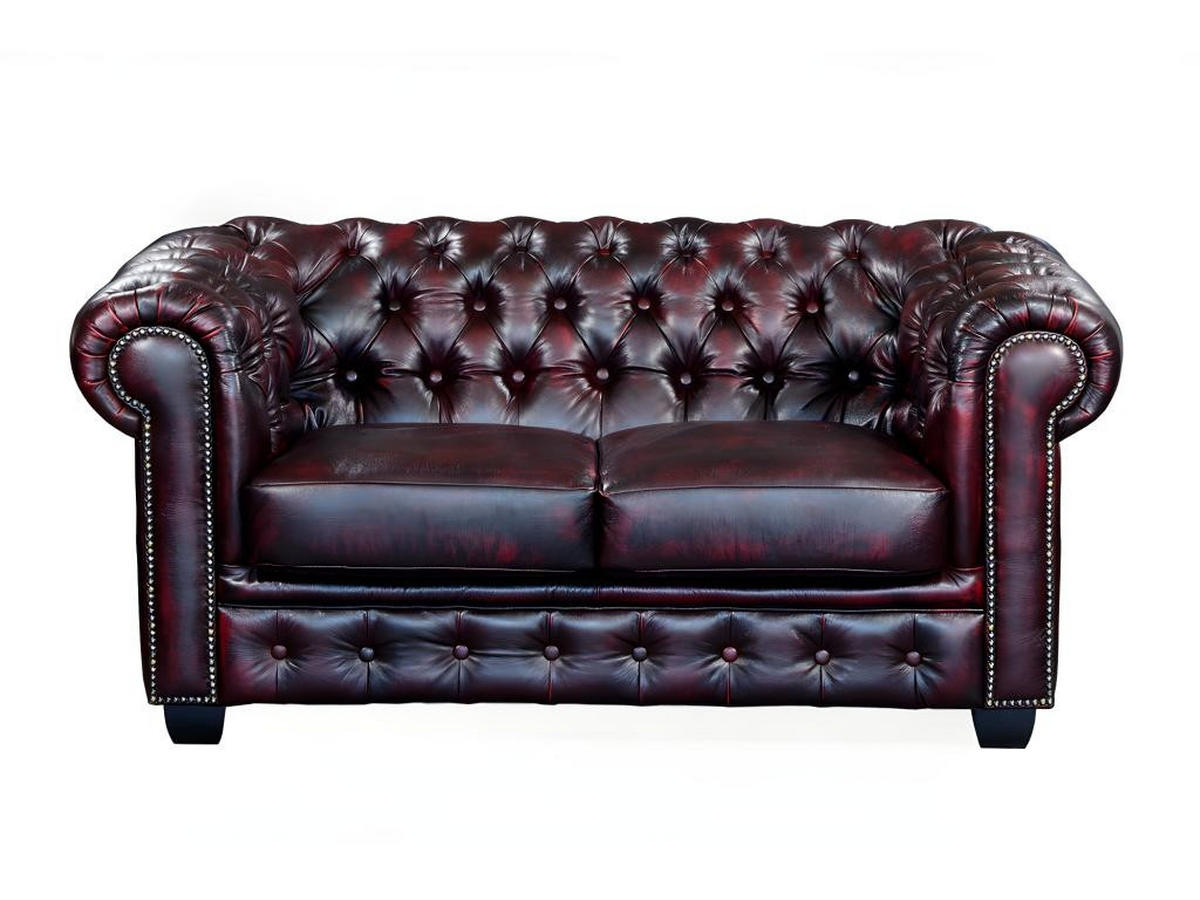 CHESTERFIELD Ledersofa 2-Sitzer - Büffelleder - Rotbraun - BRENTON - Bordeaux, Leder (96/73/160cm) - Vente-Unique