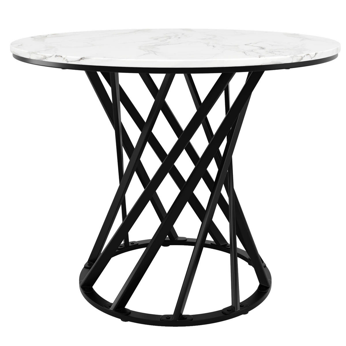 ESSTISCH 80/80/76 cm rund in Weiß/Schwarz mit marmorierter MDF-Platte - Schwarz, Holzwerkstoff (80/80/76cm) - Flora Grace