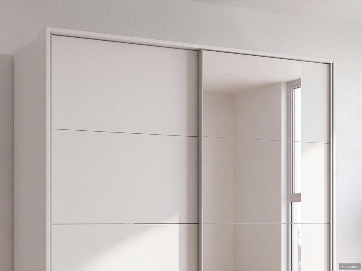 SCHWEBETÜRENSCHRANK 2-türig B183/H200/T65 cm, Passepartout-Kleiderschrank in Weiß mit sichtbaren Schubkästen & Spiegel / 22709 - Alufarben/Weiß, Holz/Holzwerkstoff (183/200/65cm) - luma-home