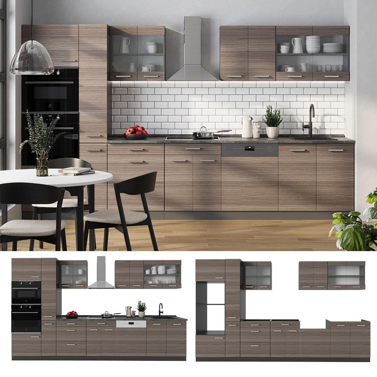 KOMPLETNÍ KUCHYNĚ R-Line Ušlechtilá šedá/antracitová - šedá/antracitová, kompozitní dřevo (350/81.6/60cm) - Vicco