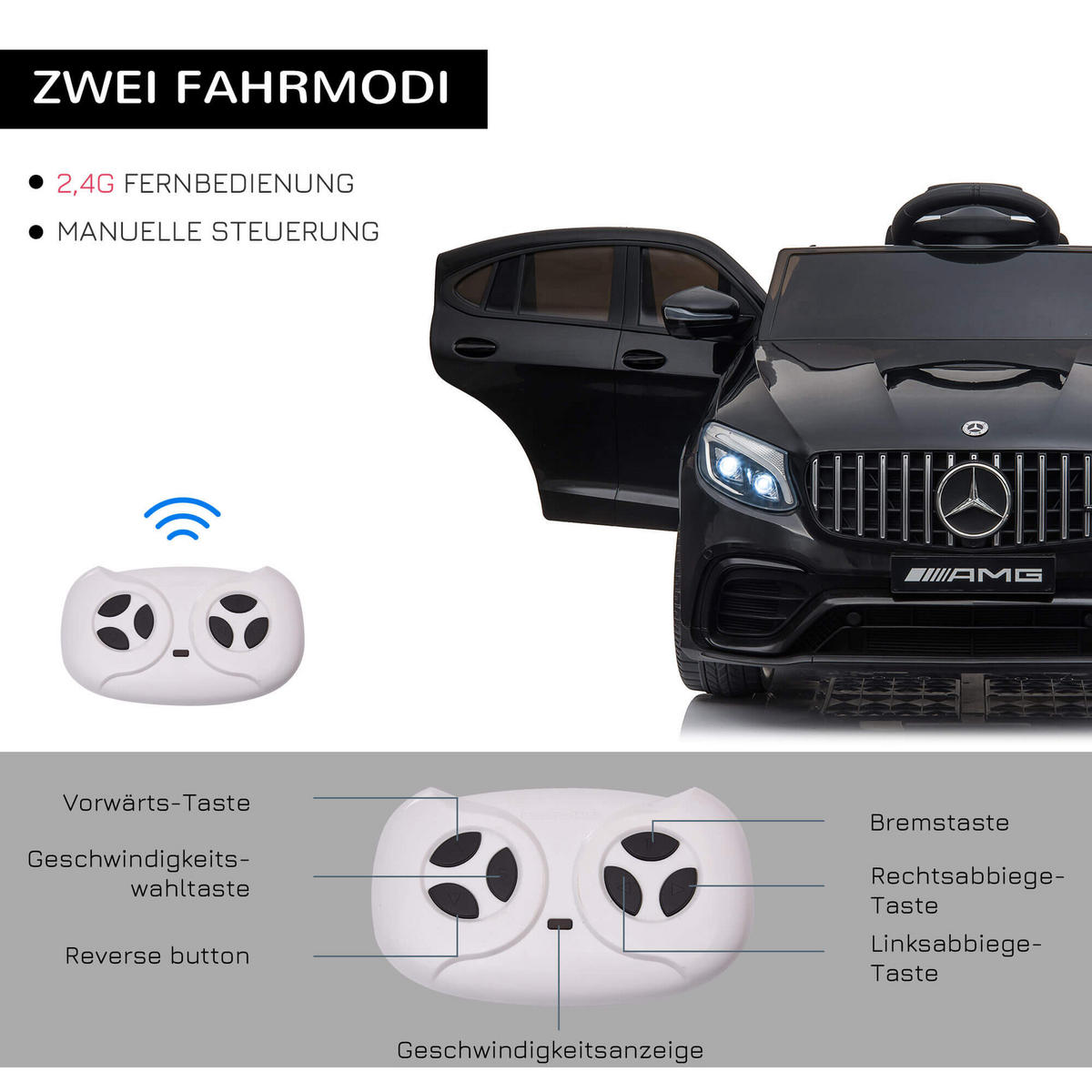 ELEKTROAUTO Mercedes-Benz Schwarz - Schwarz, Kunststoff (55/115/70cm) - Jamb