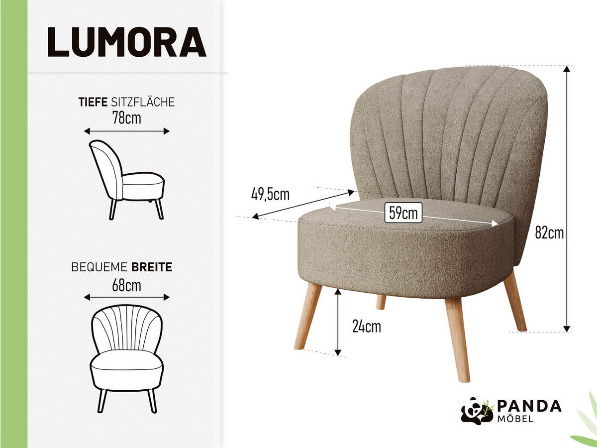 SESSEL Lumora mit Holzbeinen Cappuccino - Cappuccino, Holz (68/82/78cm) - Panda Möbel