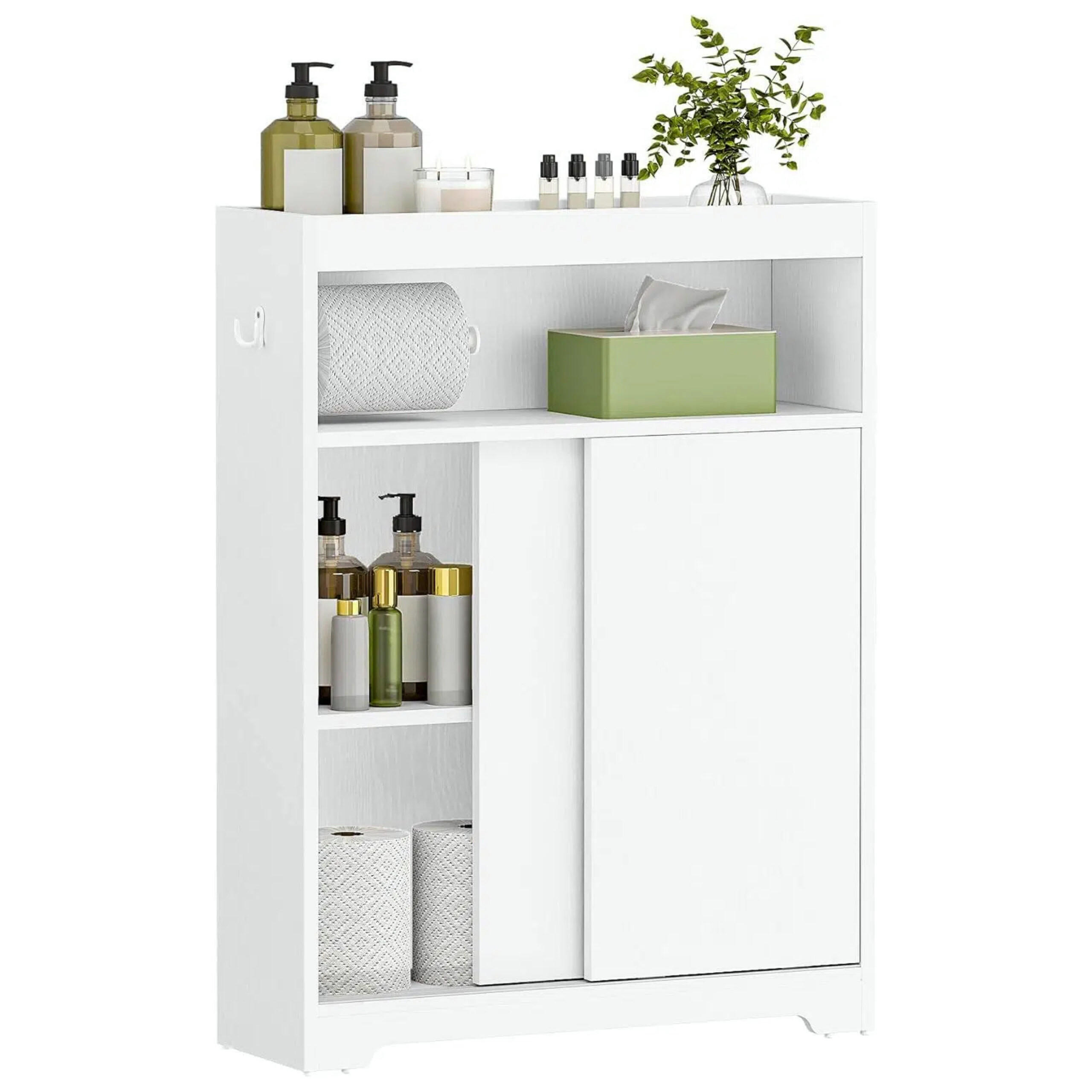 NISCHENSCHRANK Weiß mit Schiebetüren Toilettenpapierhalter 80 cm - Weiß, Holzwerkstoff (20/80/60cm) - Relaxdays