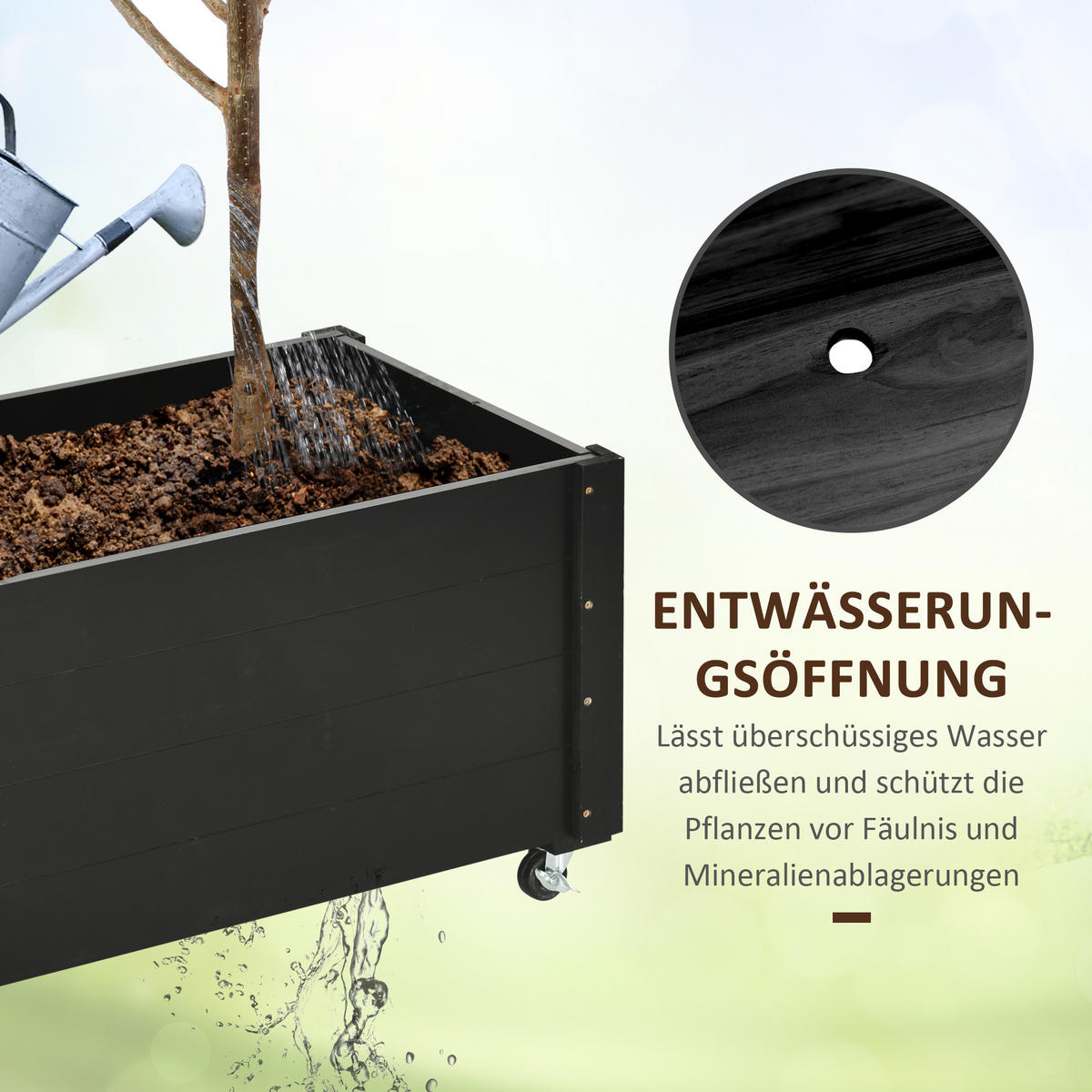 BLUMENKASTEN Hochbeet mit Rollen, für Garten, Terrasse und Balkon, Holz, Schwarz - Schwarz, Holz (48/47/89cm) - Outsunny