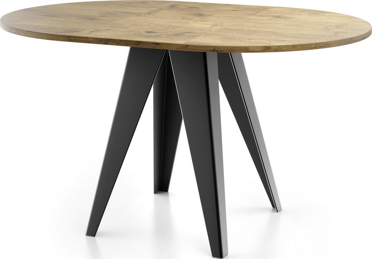 ESSTISCH Glory runder ausziehbarer, Lancelot Eiche 90-130/100/76 cm - Eichefarben/Schwarz, Holzwerkstoff/Metall (90/90/76cm) - WFL GROUP