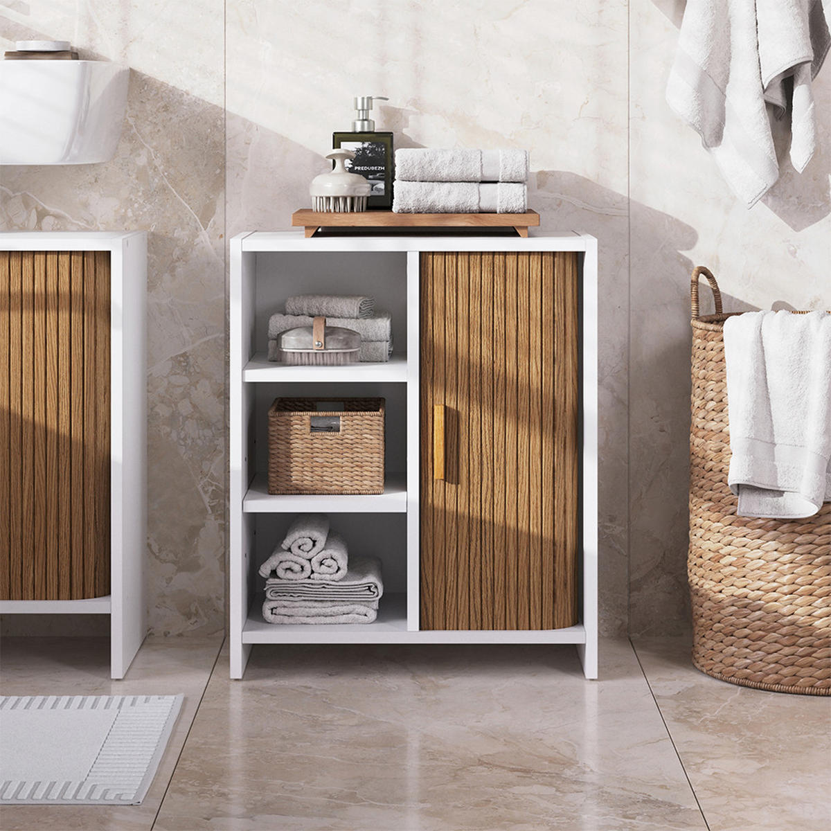 BADSCHRANK Norea, Eiche/Weiß, 50 x 60 cm - Eichefarben/Weiß, Holzwerkstoff (50/60/30cm) - Vicco