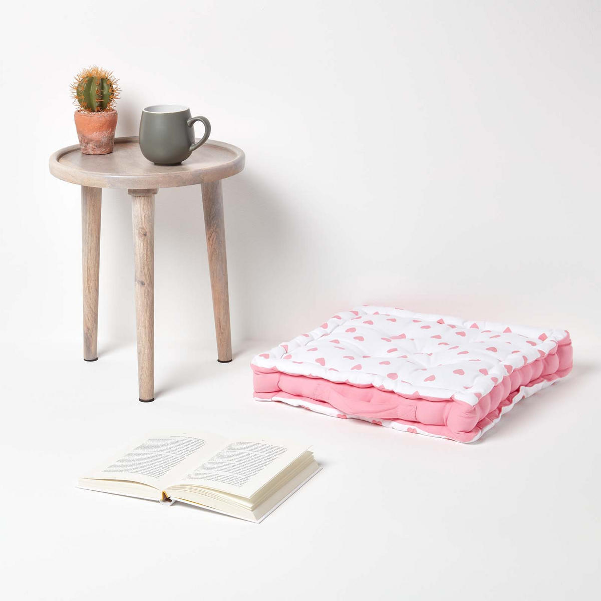 SITZKISSEN rosa Herz-Muster 40/40/8 cm - Rosa, Textil (40/40/8cm) - Homescapes