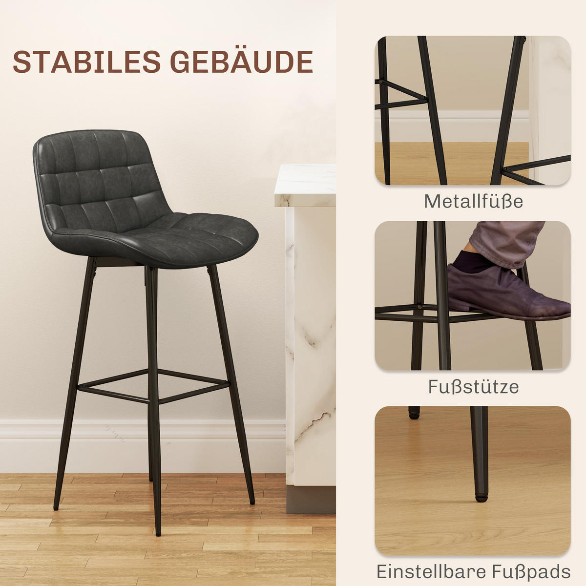 2ER-SET Barhocker, Bistrohocker mit Fußstütze, Drehbar Barstuhl, Dunkelgrau - Dunkelgrau/Schwarz, Kunststoff/Metall (48/98/48.5cm) - HOMCOM