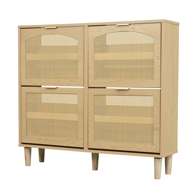 SCHUHSCHRANK Rattan mit 4 Klappschubladen und Metallgriffen 100x25x90 cm - Braun, Holzwerkstoff (25/90.3/100cm) - Moorle