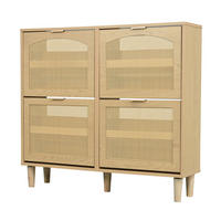 SCHUHSCHRANK Rattan mit 4 Klappschubladen und Metallgriffen 100x25x90 cm - Braun, Holzwerkstoff (25/90.3/100cm) - Moorle
