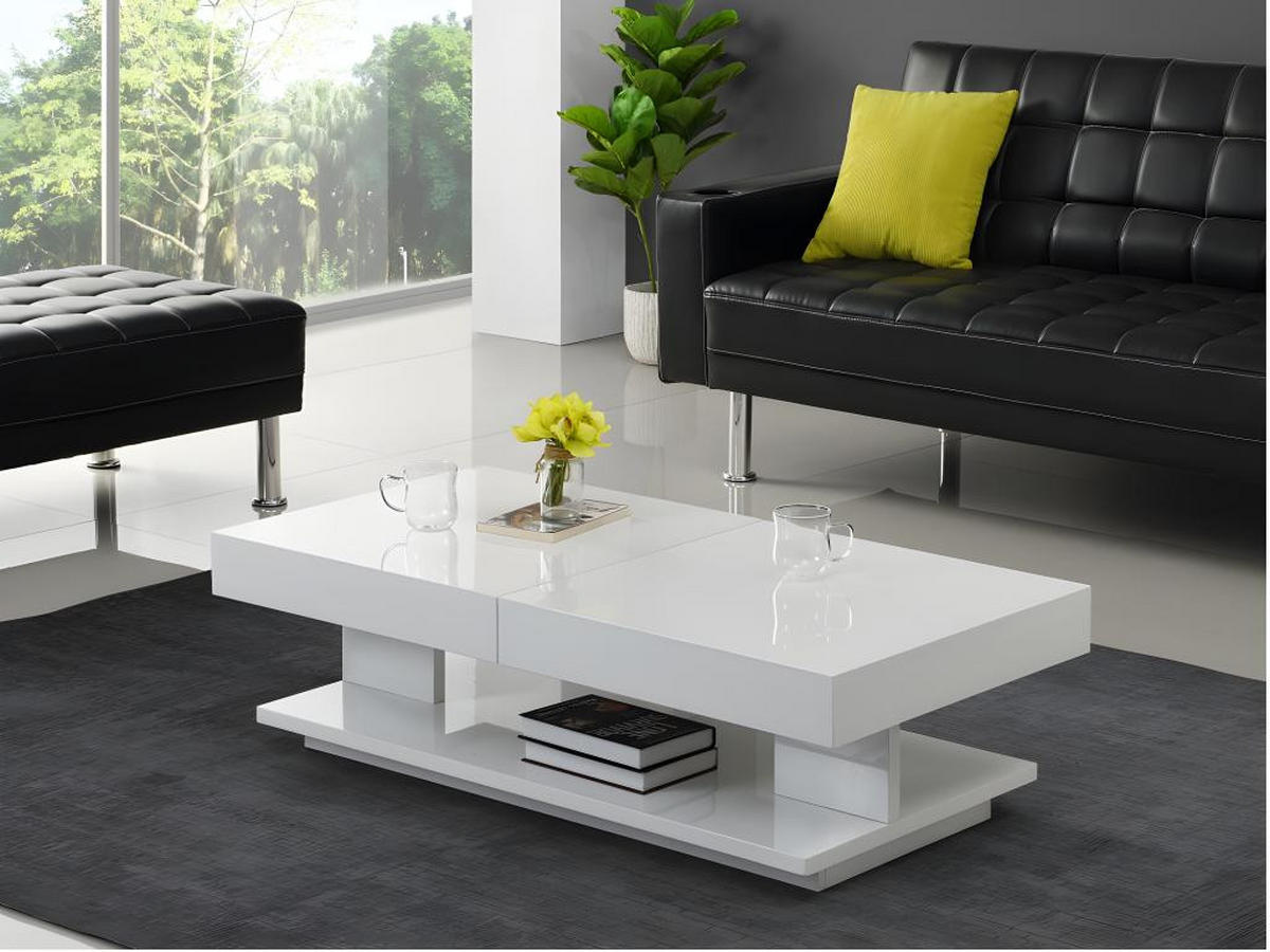 COUCHTISCH mit Stauraum - MDF lackiert - Weiß - ARAMIS - Weiß, Holz (120/60/35cm) - Vente-Unique