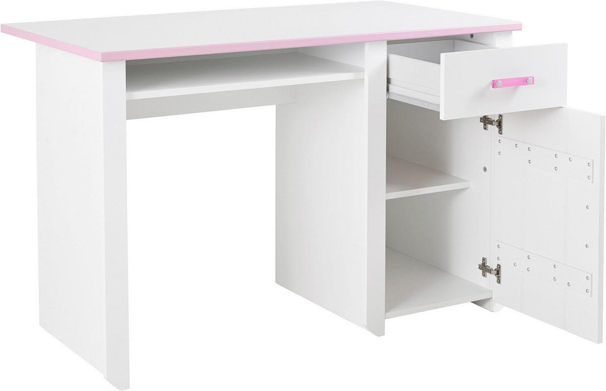 KINDERZIMMER Set 4-tlg Kommode Schreibtisch Bett 90 x 200 cm - Weiß/Rosa, Holz/Holzwerkstoff (90/79/200cm) - Parisot Meuble