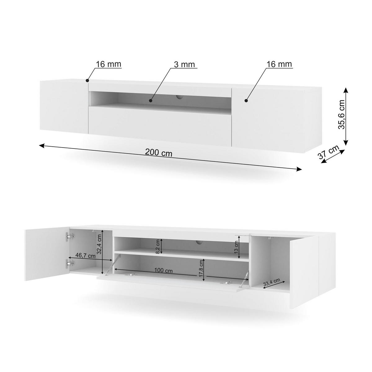 TV LOWBOARD Weiß 200/42/37 - Weiß, Holzwerkstoff (200/42/37cm) - RAUMHIRSCH FURNITURE