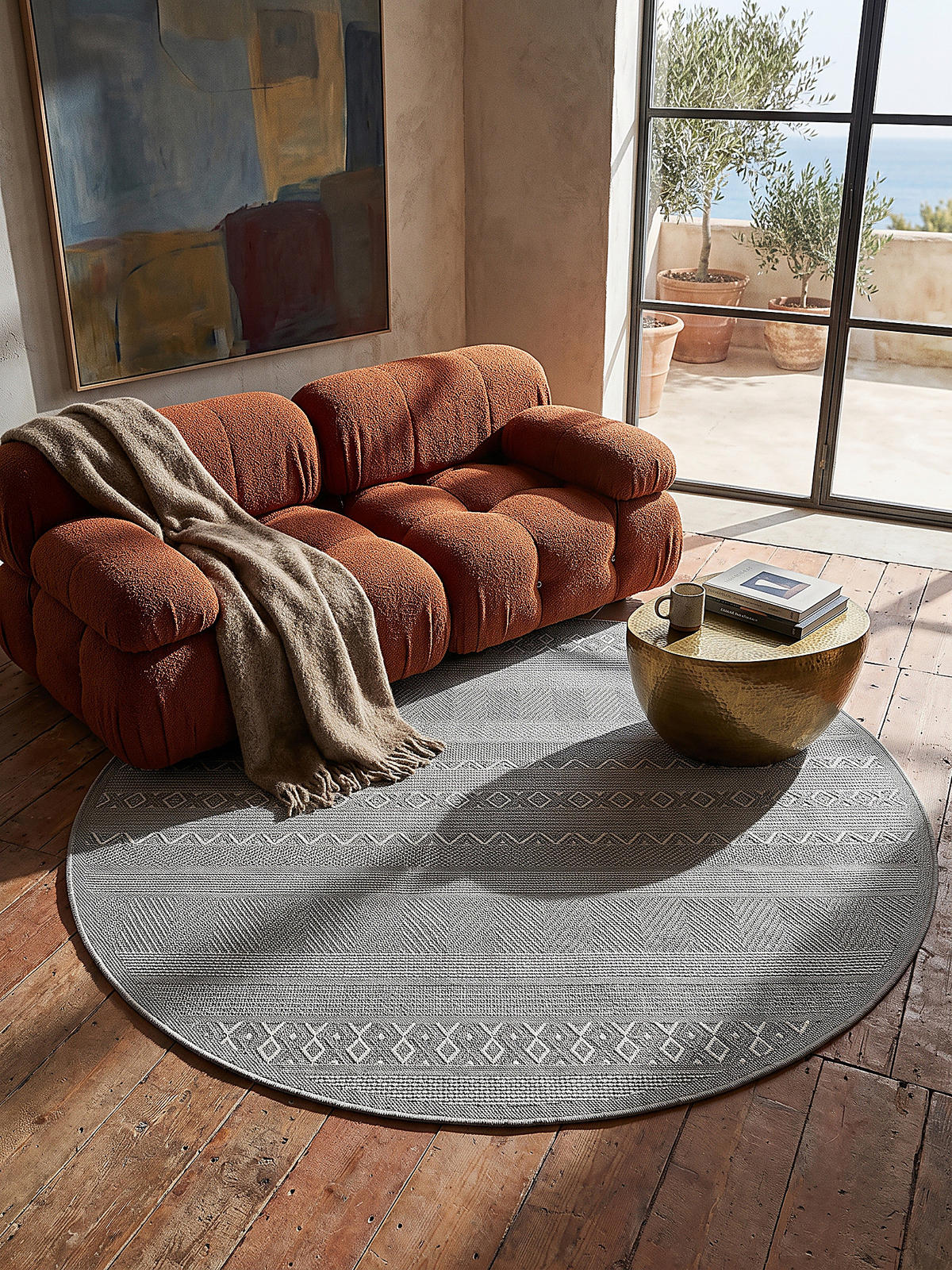 TEPPICH Flachgewebe ESERA Gestreift Polypropylen Grau 160 x 160 cm - Grau, Textil (160/160cm) - KADIMA DESIGN