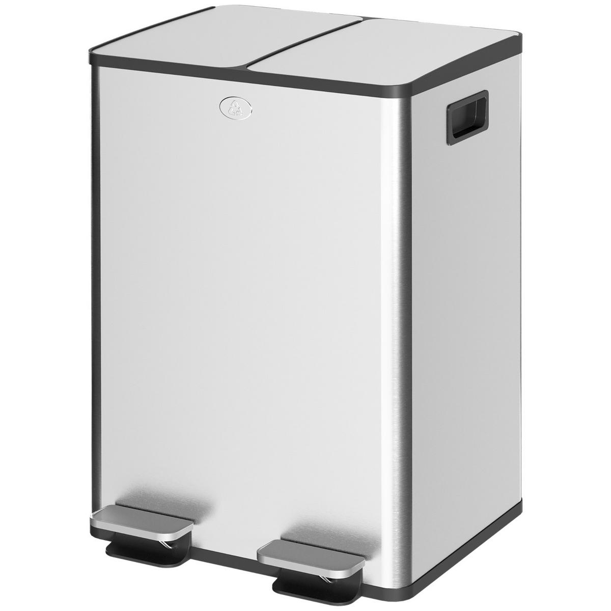 MÜLLTRENNSYSTEM 2 FÄCHER 56 Liter 45,8/67,6/36 cm Edelstahl Silber MIT SOFTCLOSE Küche - Silberfarben, Metall (36/67.6/45.8cm) - Rolipo